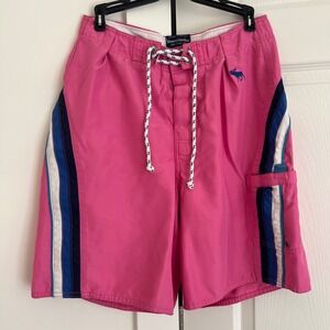 VTG Abercrombie & Fitch Mens Pink‎ Striped Board Shorts Swim Trunks Size 30